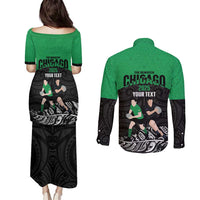 New Zealand and Ireland Rugby Custom Couples Matching Puletasi and Long Sleeve Button Shirt Chicago 2025 Go All Black Shamrocks - Polynesian Pride