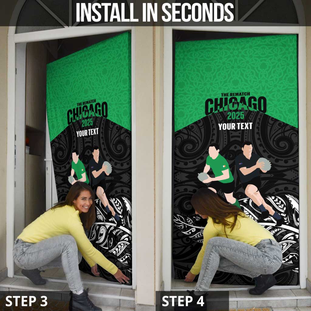 New Zealand and Ireland Rugby Custom Door Cover Chicago 2025 Go All Black Shamrocks - Polynesian Pride