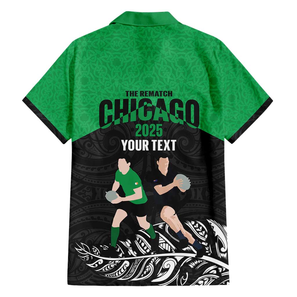 New Zealand and Ireland Rugby Custom Family Matching Short Sleeve Bodycon Dress and Hawaiian Shirt Chicago 2025 Go All Black Shamrocks - Polynesian Pride