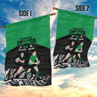 New Zealand and Ireland Rugby Garden Flag Chicago 2025 Go All Black Shamrocks - Polynesian Pride
