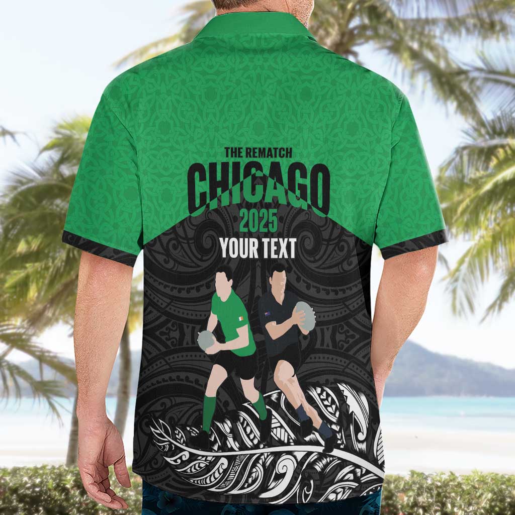 New Zealand and Ireland Rugby Custom Hawaiian Shirt Chicago 2025 Go All Black Shamrocks - Polynesian Pride