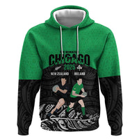 New Zealand and Ireland Rugby Custom Hoodie Chicago 2025 Go All Black Shamrocks - Polynesian Pride