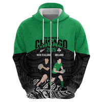 New Zealand and Ireland Rugby Custom Hoodie Chicago 2025 Go All Black Shamrocks - Polynesian Pride