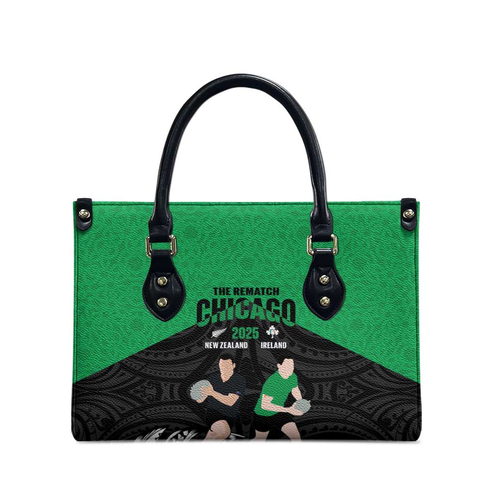 New Zealand and Ireland Rugby Leather Bag Chicago 2025 Go All Black Shamrocks - Polynesian Pride