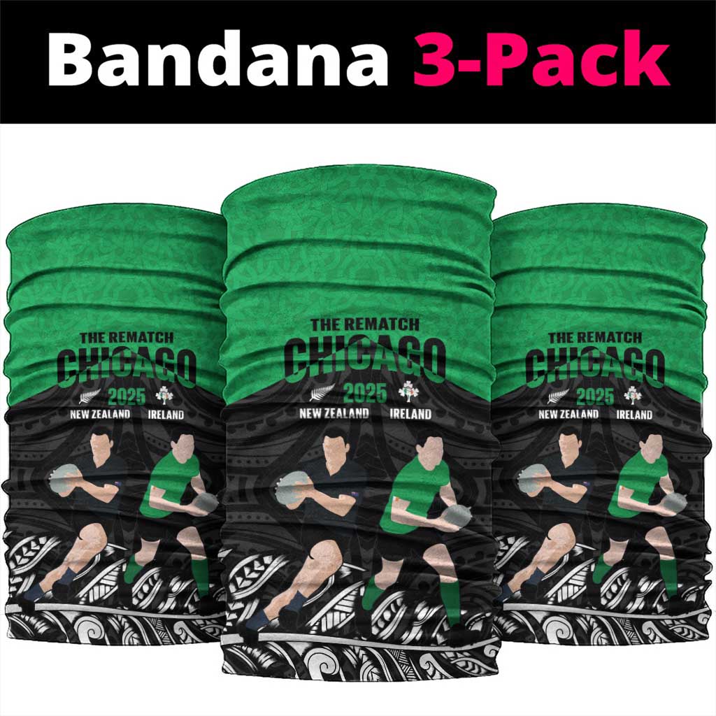 New Zealand and Ireland Rugby Neck Gaiter Chicago 2025 Go All Black Shamrocks - Polynesian Pride