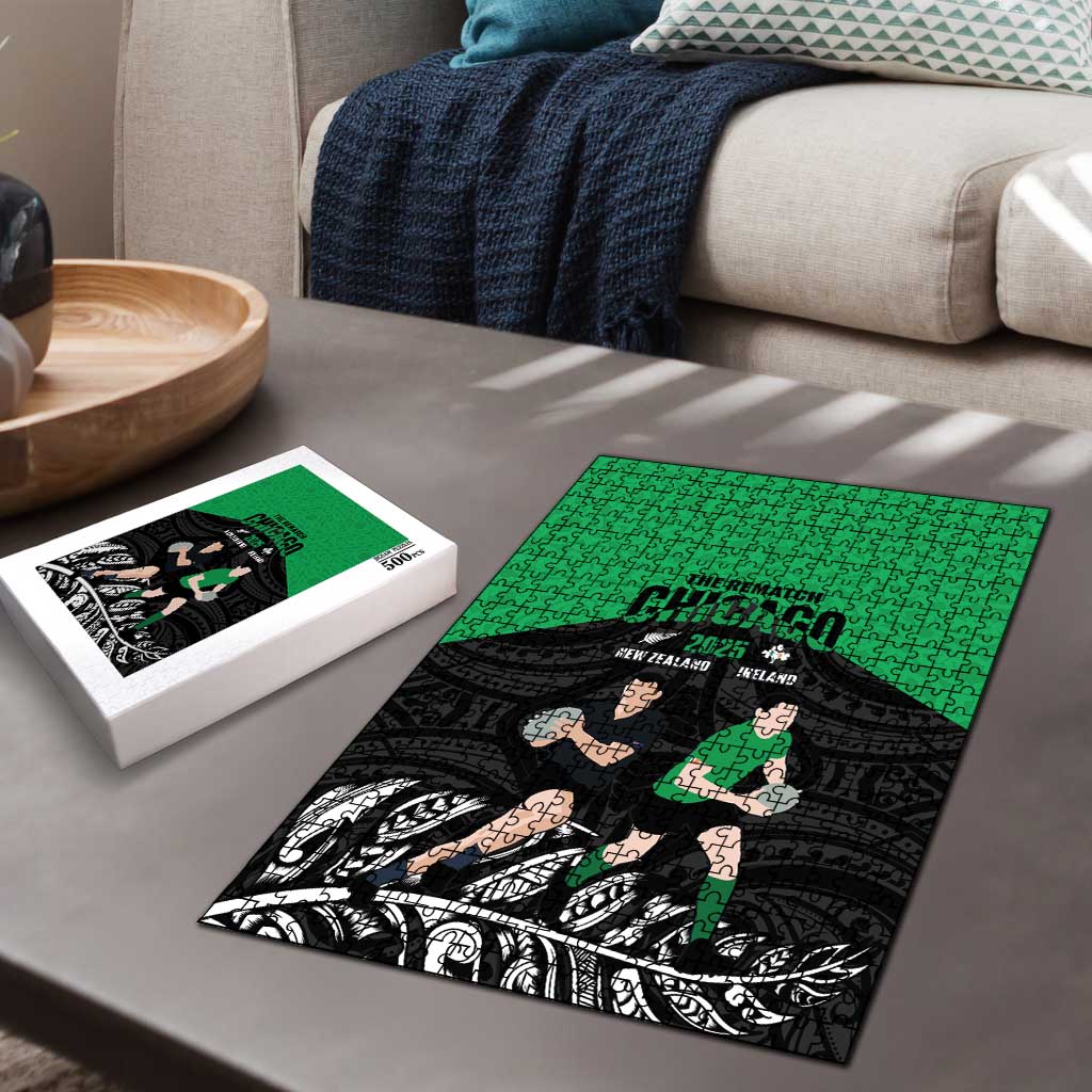 New Zealand and Ireland Rugby Puzzle Chicago 2025 Go All Black Shamrocks - Polynesian Pride