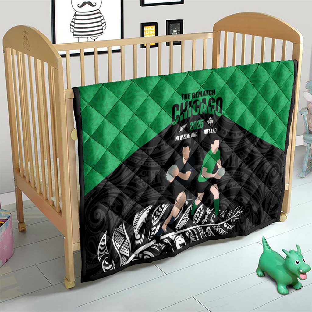New Zealand and Ireland Rugby Quilt Chicago 2025 Go All Black Shamrocks - Polynesian Pride