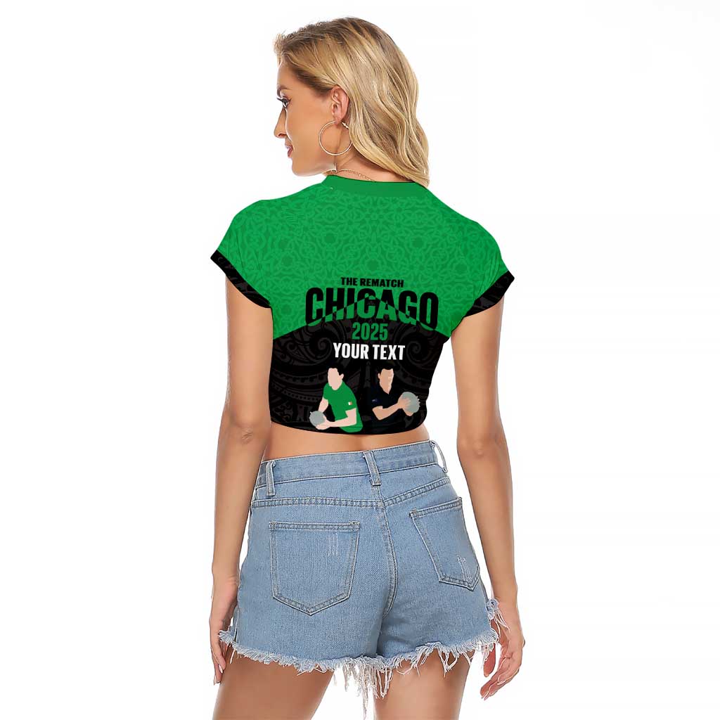 New Zealand and Ireland Rugby Custom Raglan Cropped T Shirt Chicago 2025 Go All Black Shamrocks - Polynesian Pride