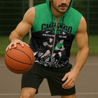 New Zealand and Ireland Rugby Custom Sleeveless Zip Hoodie Chicago 2025 Go All Black Shamrocks - Polynesian Pride