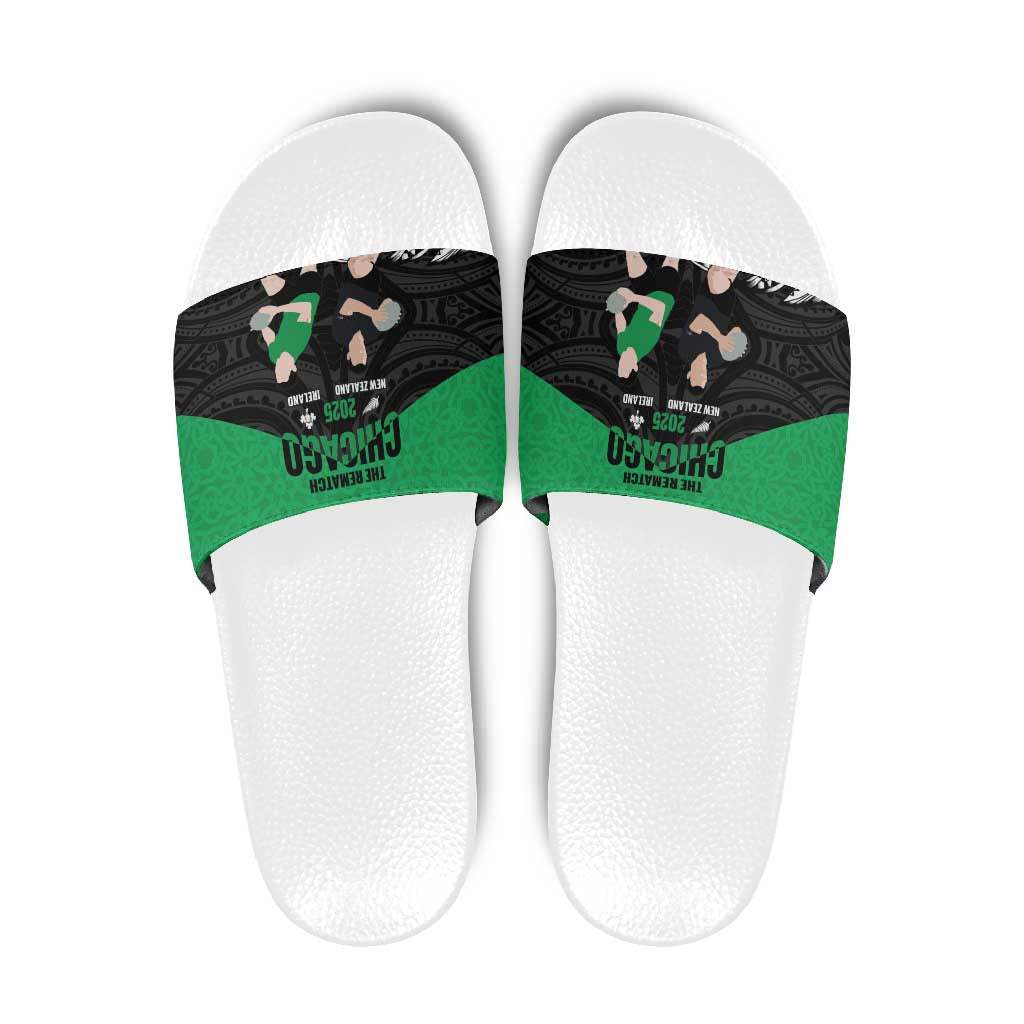 New Zealand and Ireland Rugby Slide Sandals Chicago 2025 Go All Black Shamrocks - Polynesian Pride