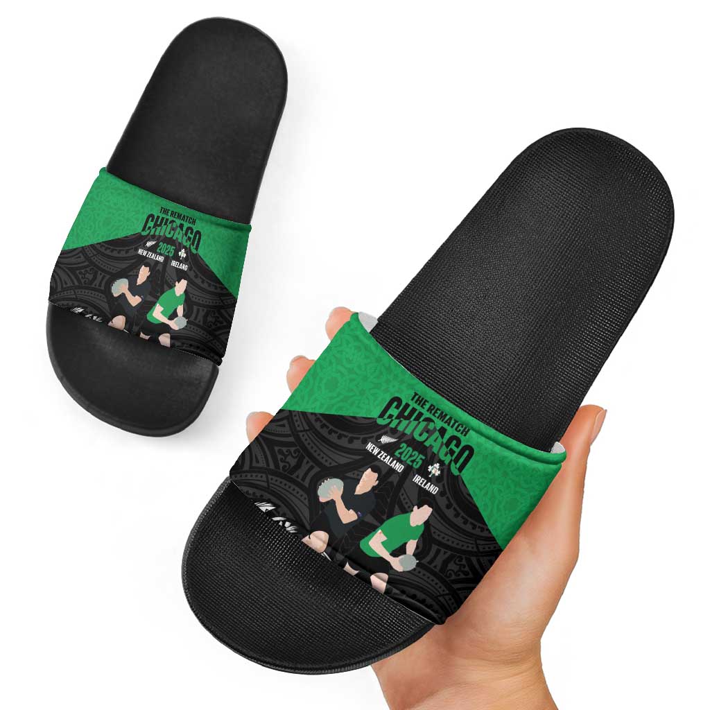 New Zealand and Ireland Rugby Slide Sandals Chicago 2025 Go All Black Shamrocks - Polynesian Pride