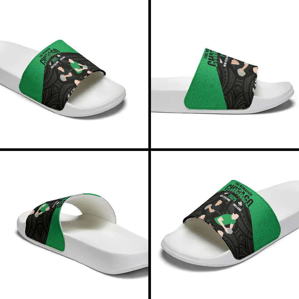 New Zealand and Ireland Rugby Slide Sandals Chicago 2025 Go All Black Shamrocks - Polynesian Pride