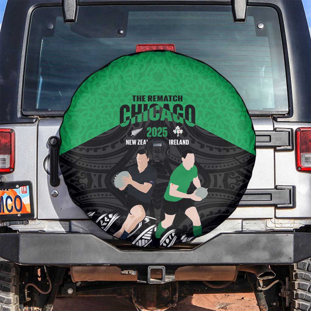 New Zealand and Ireland Rugby Spare Tire Cover Chicago 2025 Go All Black Shamrocks - Polynesian Pride