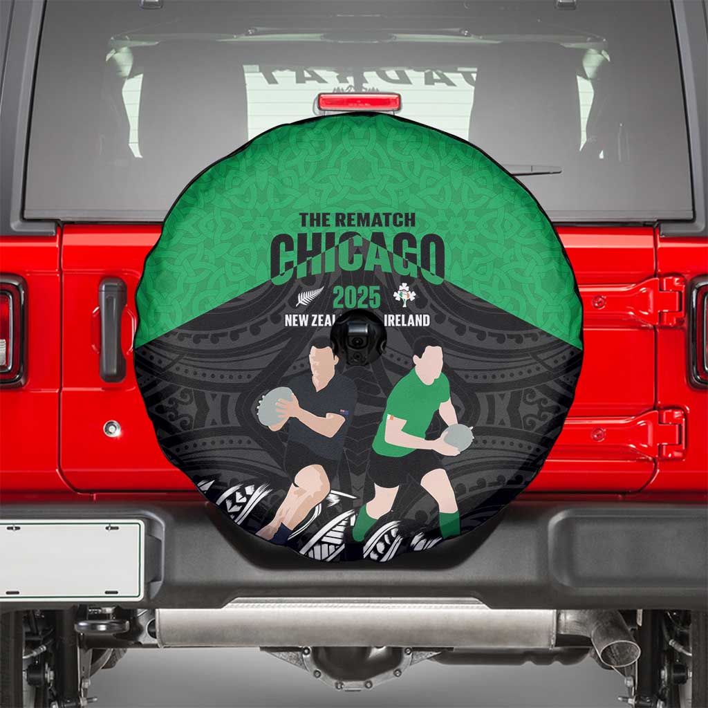 New Zealand and Ireland Rugby Spare Tire Cover Chicago 2025 Go All Black Shamrocks - Polynesian Pride