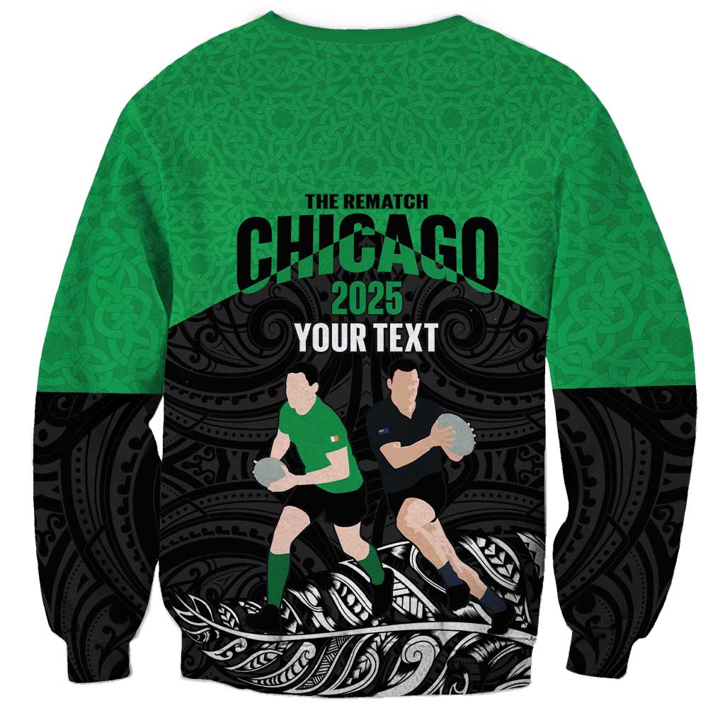 New Zealand and Ireland Rugby Custom Sweatshirt Chicago 2025 Go All Black Shamrocks - Polynesian Pride