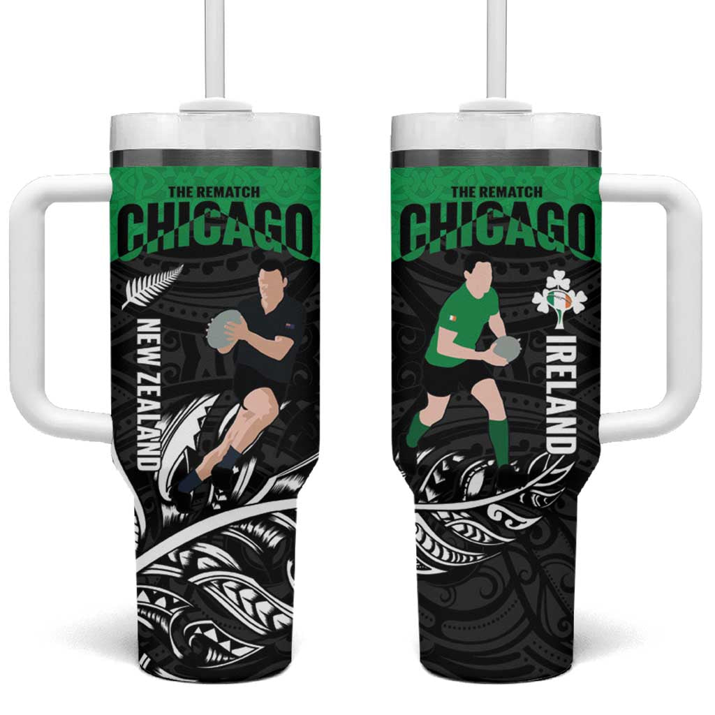 New Zealand and Ireland Rugby Tumbler With Handle Chicago 2025 Go All Black Shamrocks - Polynesian Pride