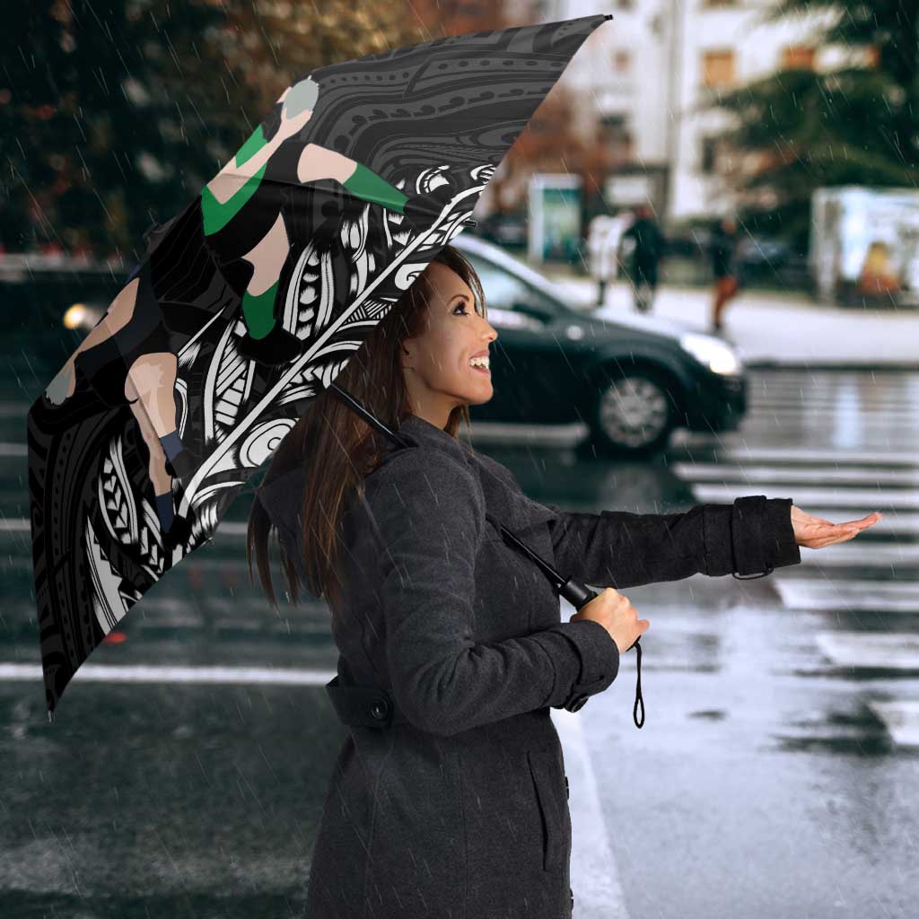 New Zealand and Ireland Rugby Umbrella Chicago 2025 Go All Black Shamrocks - Polynesian Pride