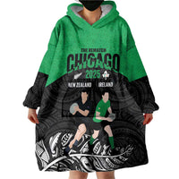 New Zealand and Ireland Rugby Custom Wearable Blanket Hoodie Chicago 2025 Go All Black Shamrocks - Polynesian Pride