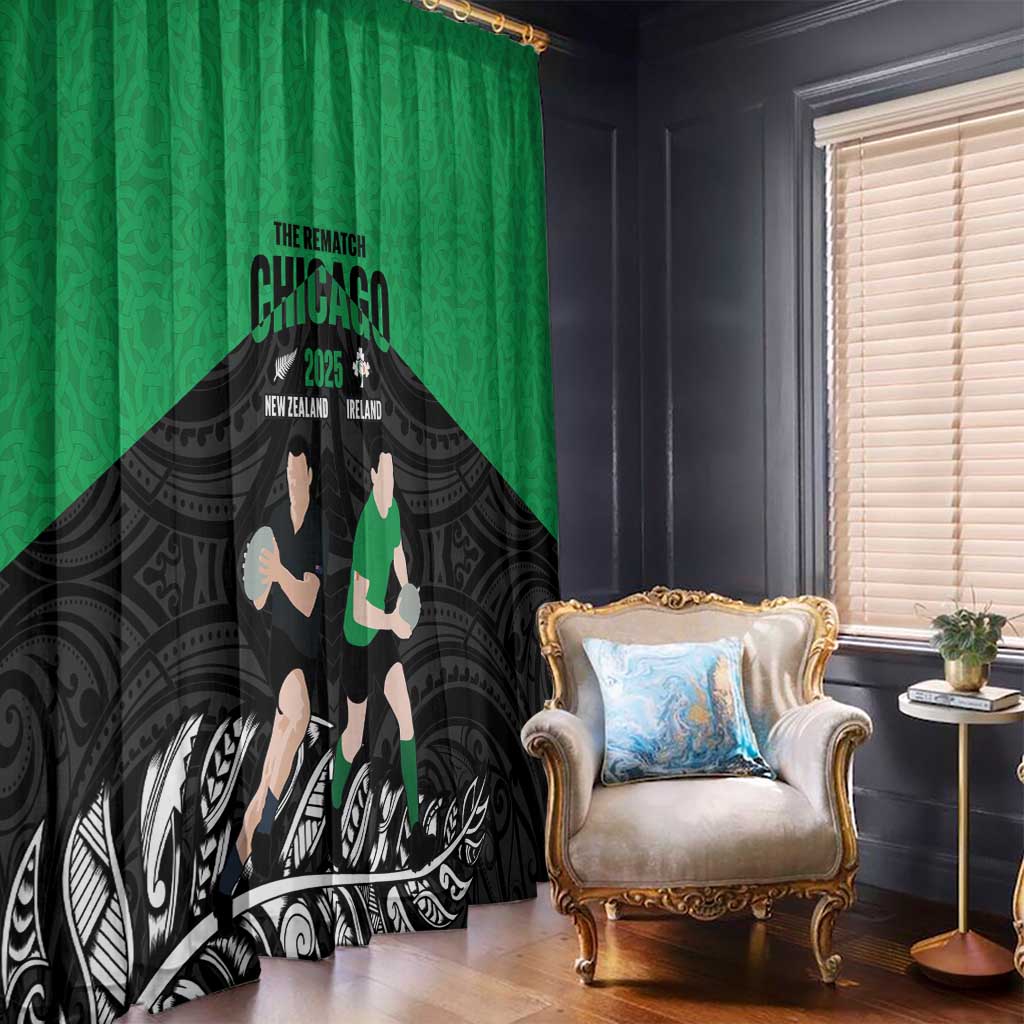 New Zealand and Ireland Rugby Window Curtain Chicago 2025 Go All Black Shamrocks - Polynesian Pride