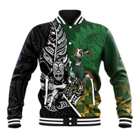 New Zealand and South Africa Rugby Custom Baseball Jacket Maori Tiki Fern Springboks Kente Pattern - Polynesian Pride