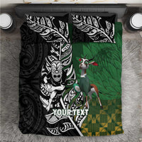 New Zealand and South Africa Rugby Custom Bedding Set Maori Tiki Fern Springboks Kente Pattern - Polynesian Pride