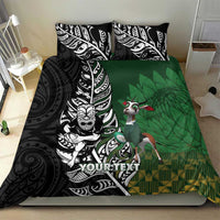 New Zealand and South Africa Rugby Custom Bedding Set Maori Tiki Fern Springboks Kente Pattern - Polynesian Pride