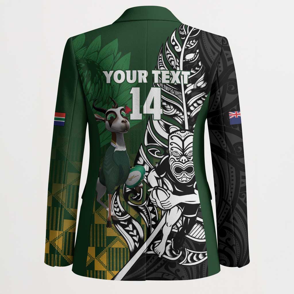 New Zealand and South Africa Rugby Custom Blazer Maori Tiki Fern Springboks Kente Pattern - Polynesian Pride