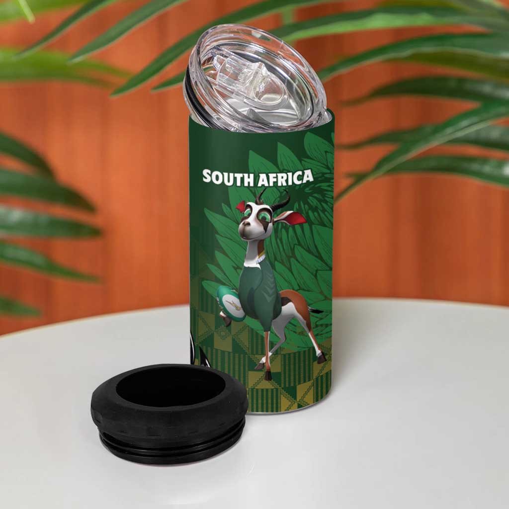 New Zealand and South Africa Rugby 4 in 1 Can Cooler Tumbler Maori Tiki Fern Springboks Kente Pattern - Polynesian Pride