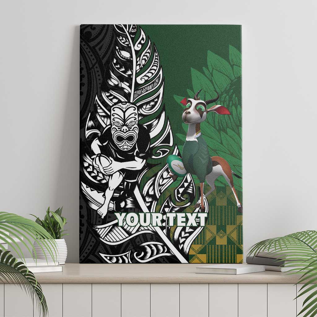New Zealand and South Africa Rugby Custom Canvas Wall Art Maori Tiki Fern Springboks Kente Pattern - Polynesian Pride