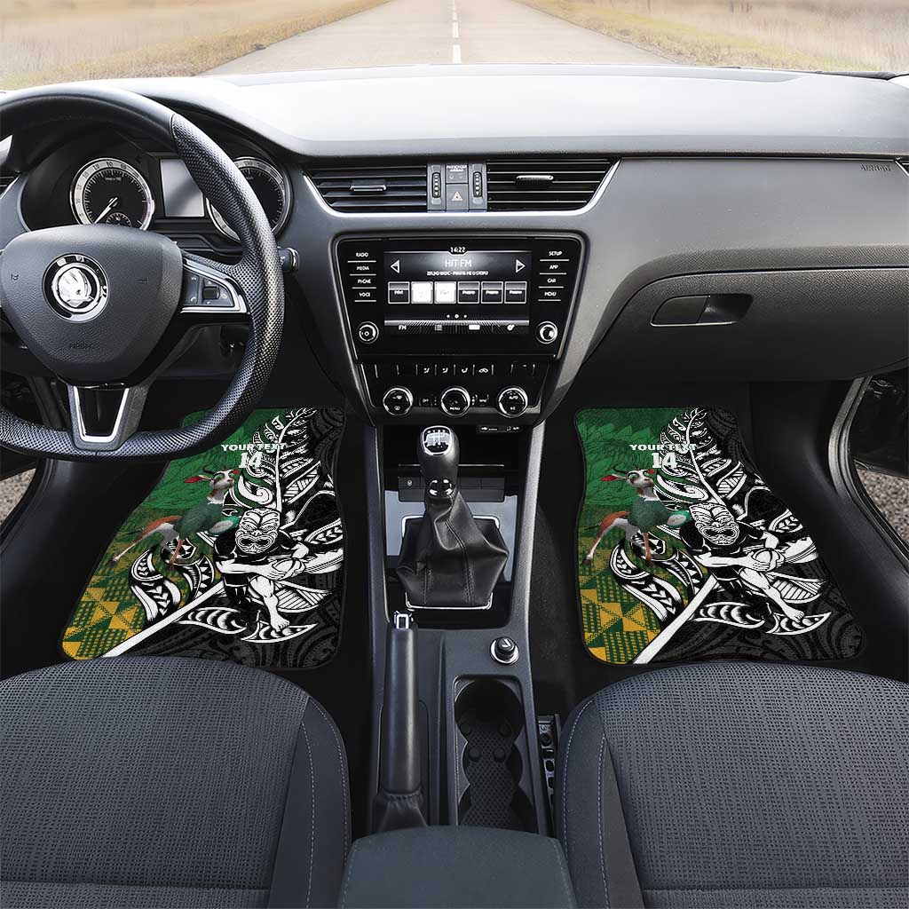 New Zealand and South Africa Rugby Custom Car Mats Maori Tiki Fern Springboks Kente Pattern - Polynesian Pride