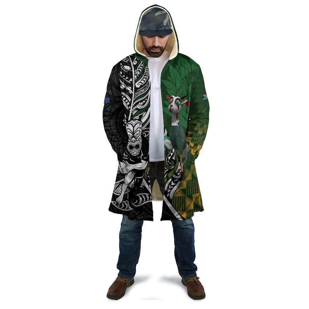 New Zealand and South Africa Rugby Custom Cloak Maori Tiki Fern Springboks Kente Pattern - Polynesian Pride