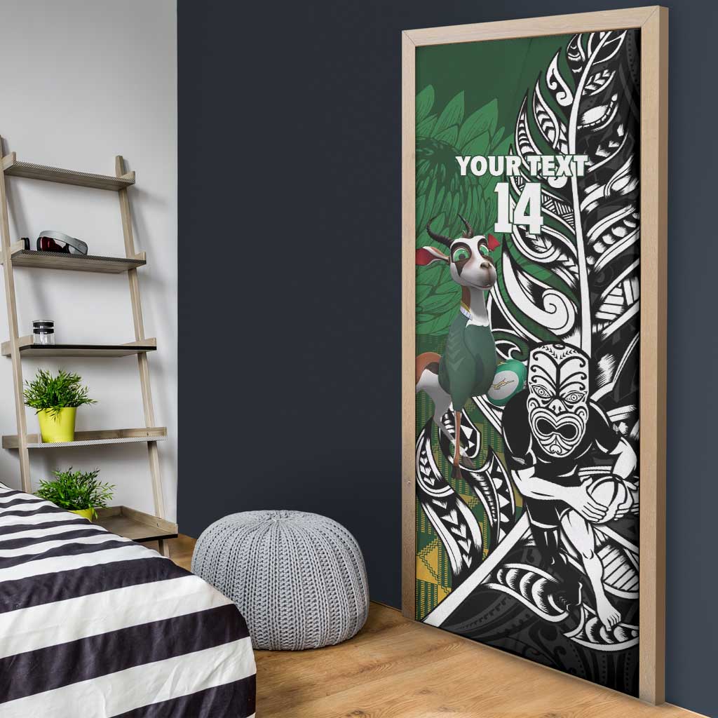 New Zealand and South Africa Rugby Custom Door Cover Maori Tiki Fern Springboks Kente Pattern - Polynesian Pride