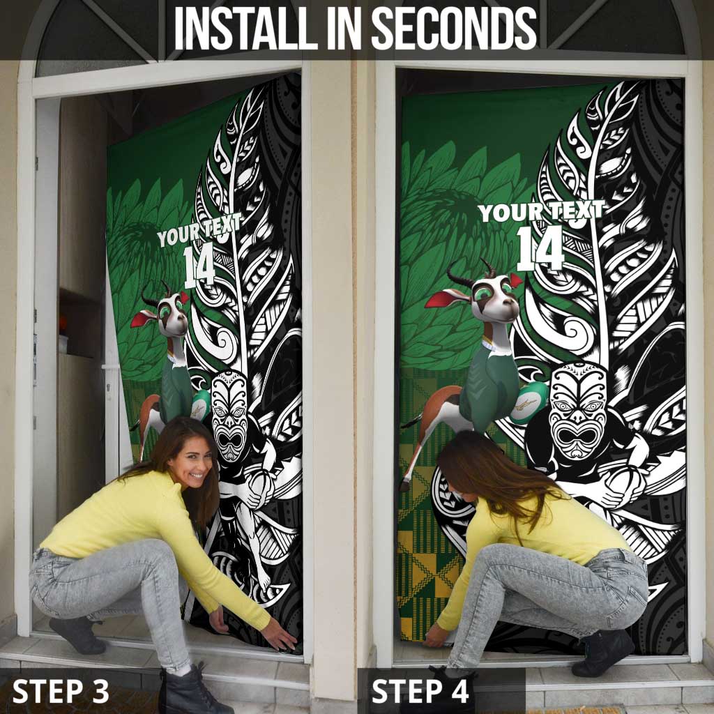 New Zealand and South Africa Rugby Custom Door Cover Maori Tiki Fern Springboks Kente Pattern - Polynesian Pride