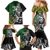 New Zealand and South Africa Rugby Custom Family Matching Mermaid Dress and Hawaiian Shirt Maori Tiki Fern Springboks Kente Pattern - Polynesian Pride