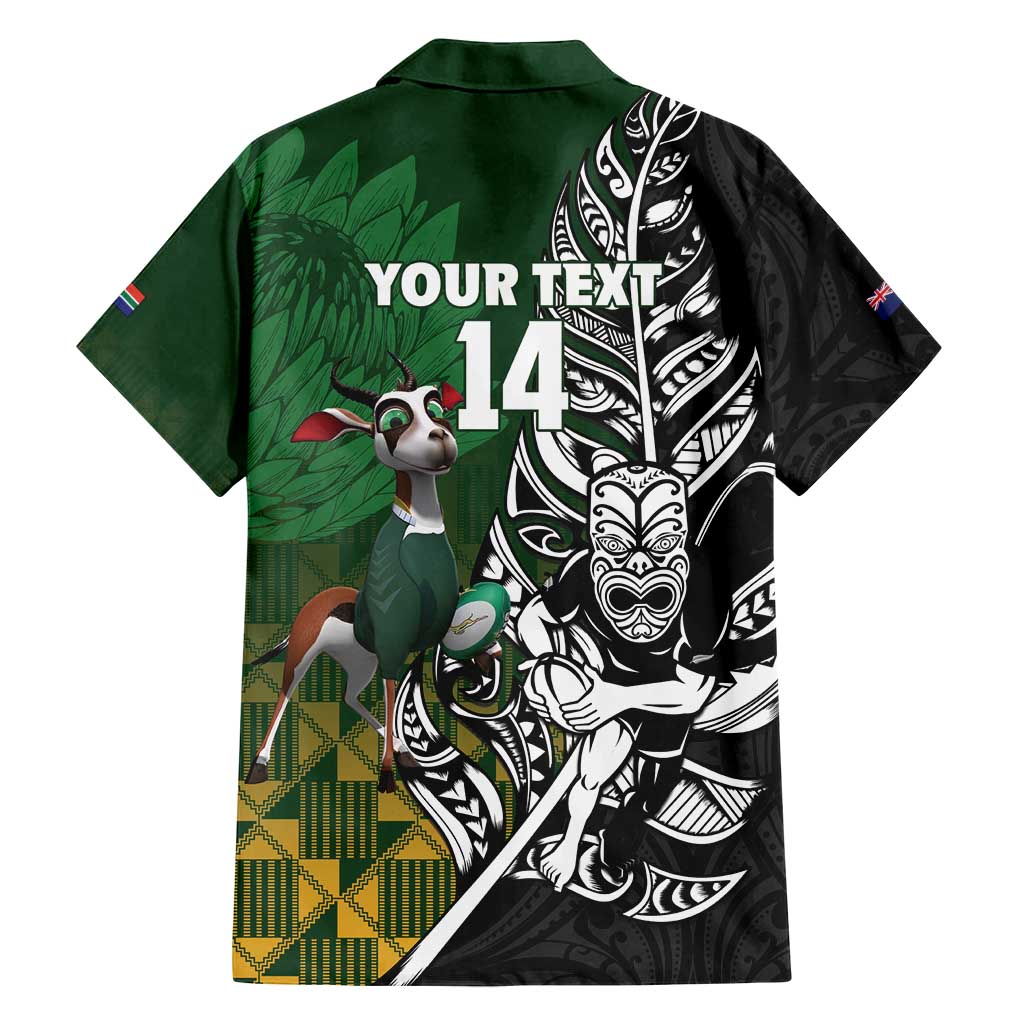 New Zealand and South Africa Rugby Custom Family Matching Puletasi and Hawaiian Shirt Maori Tiki Fern Springboks Kente Pattern - Polynesian Pride
