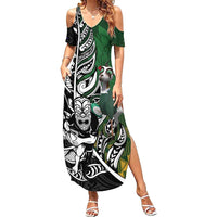 New Zealand and South Africa Rugby Custom Family Matching Summer Maxi Dress and Hawaiian Shirt Maori Tiki Fern Springboks Kente Pattern - Polynesian Pride