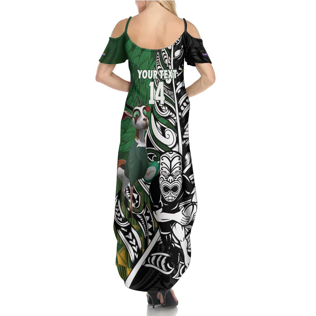 New Zealand and South Africa Rugby Custom Family Matching Summer Maxi Dress and Hawaiian Shirt Maori Tiki Fern Springboks Kente Pattern - Polynesian Pride