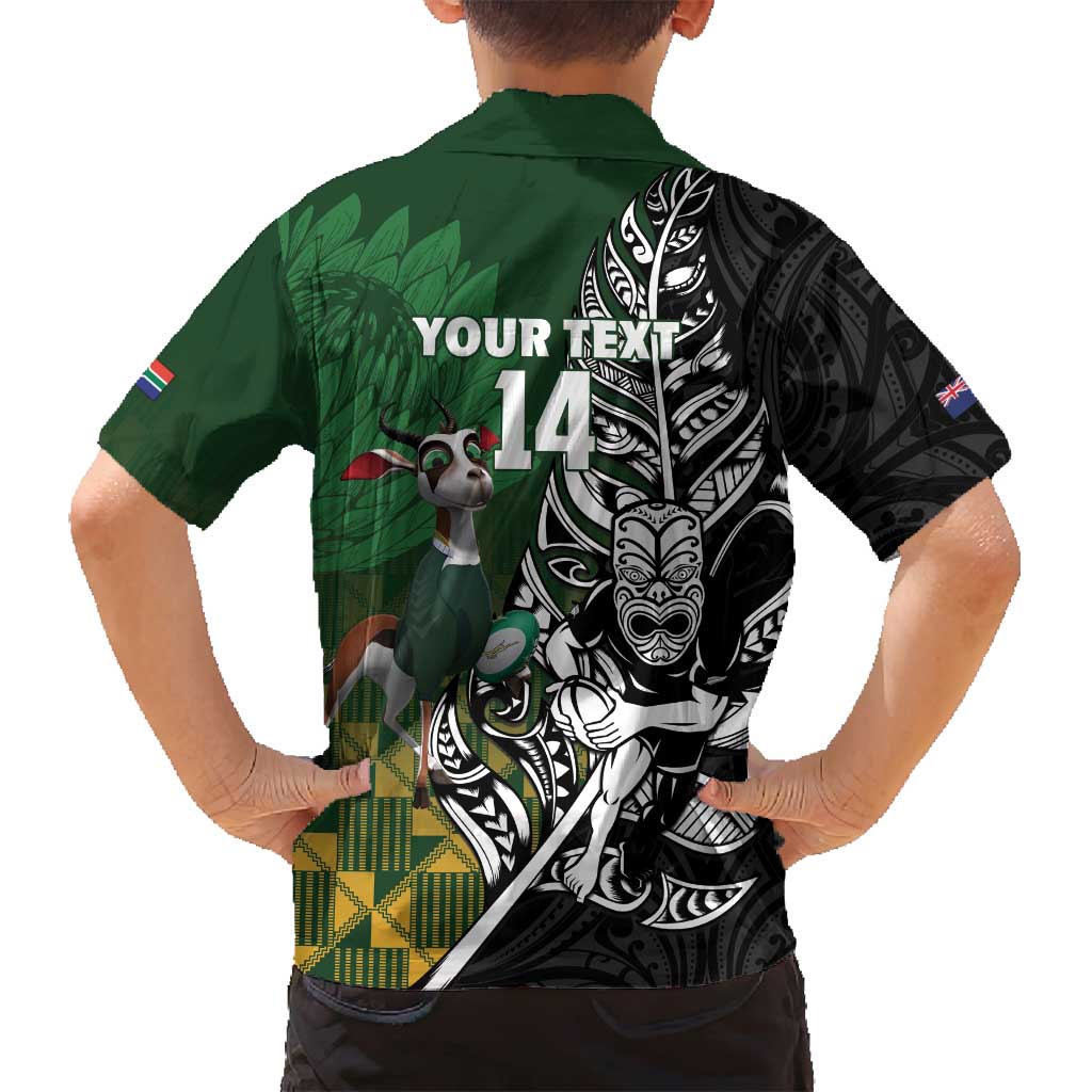 New Zealand and South Africa Rugby Custom Family Matching Tank Maxi Dress and Hawaiian Shirt Maori Tiki Fern Springboks Kente Pattern - Polynesian Pride