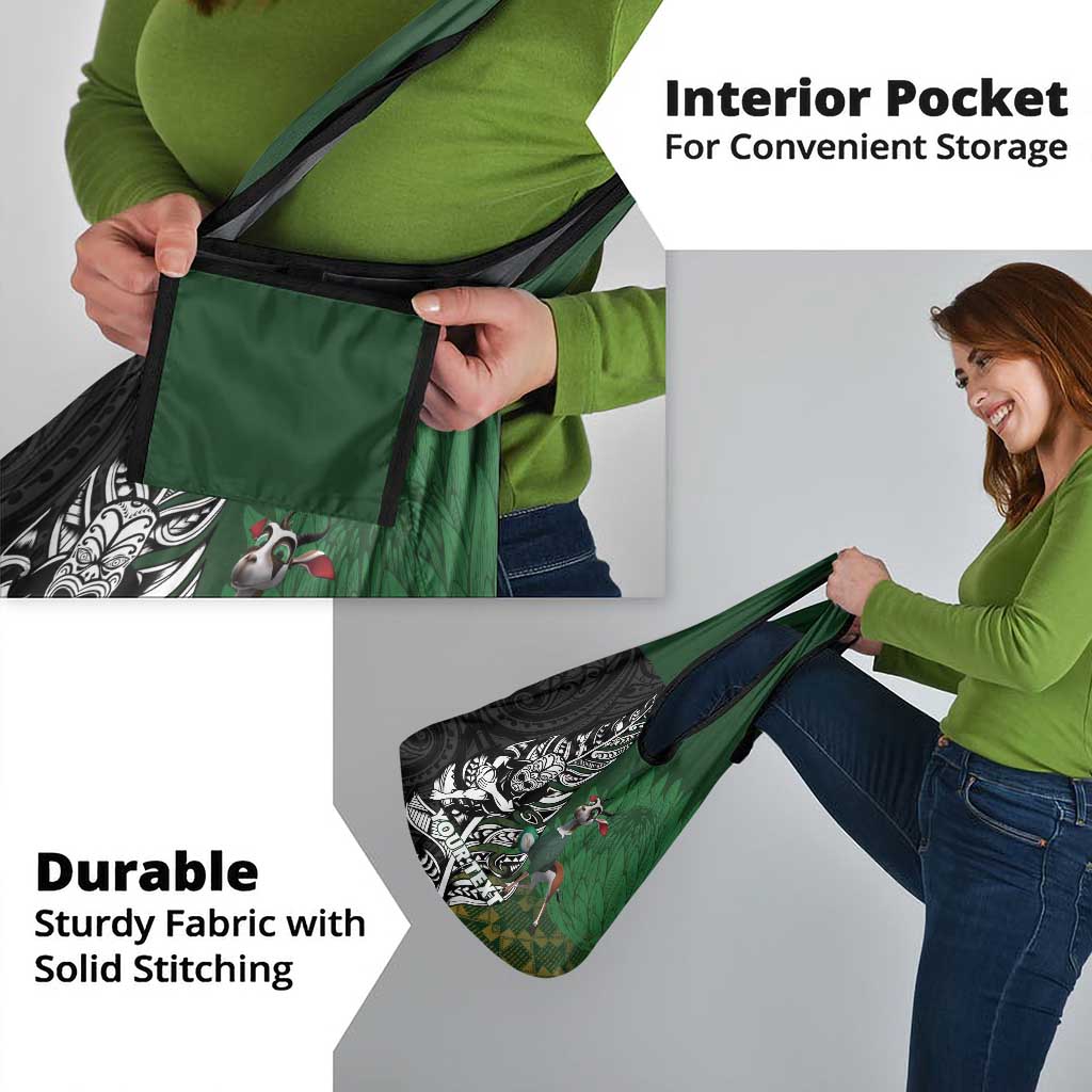 New Zealand and South Africa Rugby Custom Grocery Bag Maori Tiki Fern Springboks Kente Pattern - Polynesian Pride