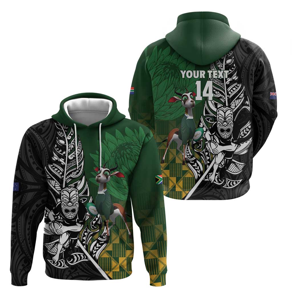 New Zealand and South Africa Rugby Custom Hoodie Maori Tiki Fern Springboks Kente Pattern - Polynesian Pride