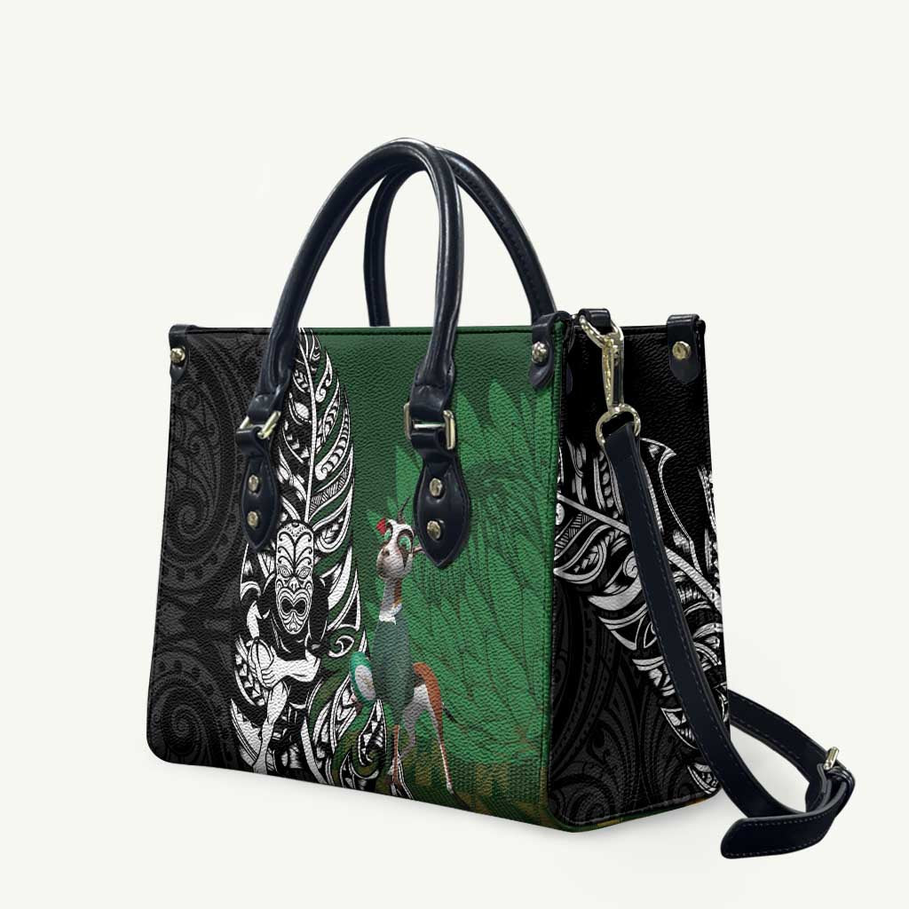 New Zealand and South Africa Rugby Custom Leather Bag Maori Tiki Fern Springboks Kente Pattern - Polynesian Pride
