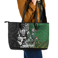 New Zealand and South Africa Rugby Custom Leather Tote Bag Maori Tiki Fern Springboks Kente Pattern - Polynesian Pride