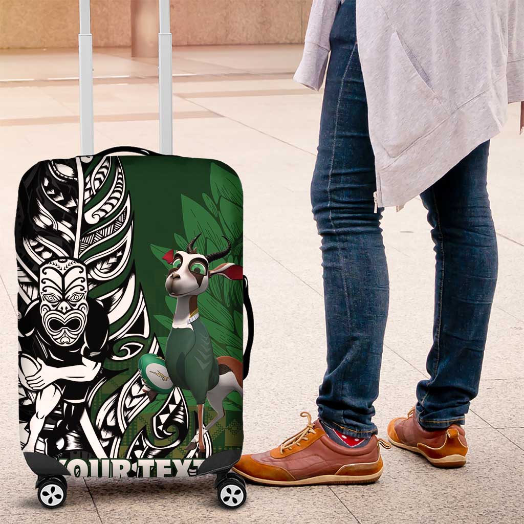 New Zealand and South Africa Rugby Custom Luggage Cover Maori Tiki Fern Springboks Kente Pattern - Polynesian Pride