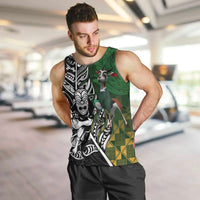 New Zealand and South Africa Rugby Custom Men Tank Top Maori Tiki Fern Springboks Kente Pattern - Polynesian Pride