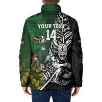 New Zealand and South Africa Rugby Custom Padded Jacket Maori Tiki Fern Springboks Kente Pattern - Polynesian Pride