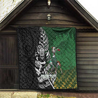 New Zealand and South Africa Rugby Custom Quilt Maori Tiki Fern Springboks Kente Pattern - Polynesian Pride