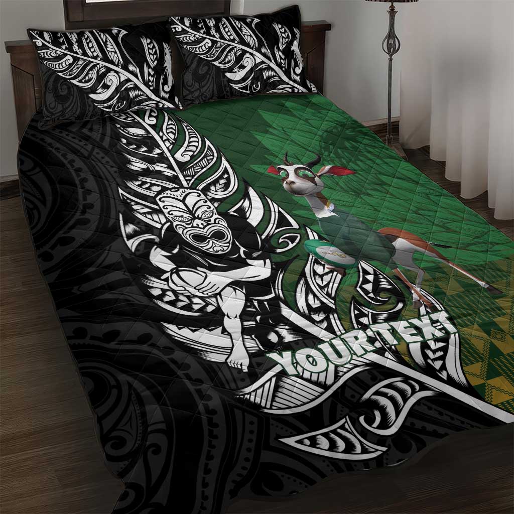 New Zealand and South Africa Rugby Custom Quilt Bed Set Maori Tiki Fern Springboks Kente Pattern - Polynesian Pride