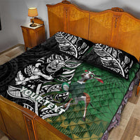 New Zealand and South Africa Rugby Custom Quilt Bed Set Maori Tiki Fern Springboks Kente Pattern - Polynesian Pride