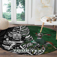 New Zealand and South Africa Rugby Custom Round Carpet Maori Tiki Fern Springboks Kente Pattern - Polynesian Pride