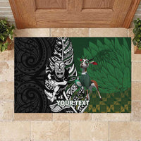 New Zealand and South Africa Rugby Custom Rubber Doormat Maori Tiki Fern Springboks Kente Pattern - Polynesian Pride